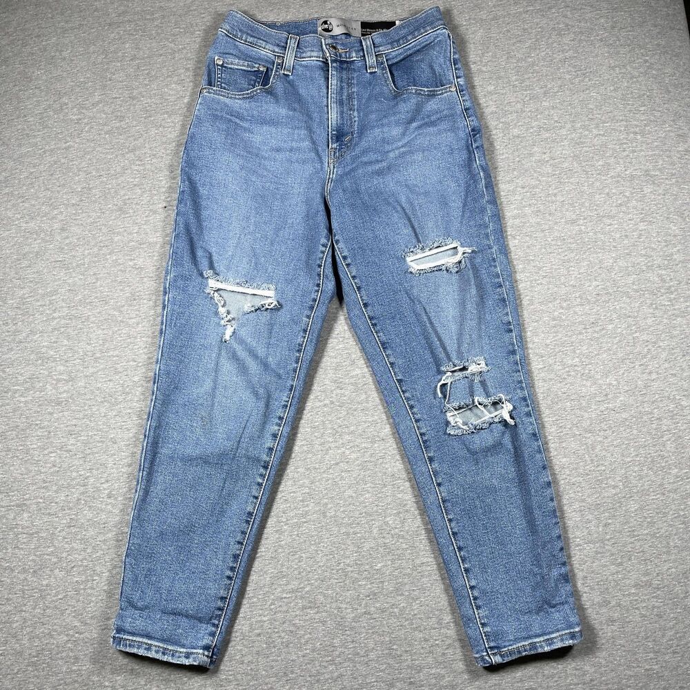 Levi's Silvertab Jeans Womens 27 Blue Mom High Rise Light Wash Distressed